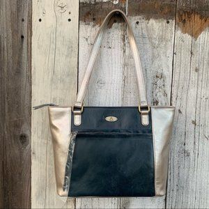 NWT Tote Aurielle Leather Shoulder Bag Gray Blue